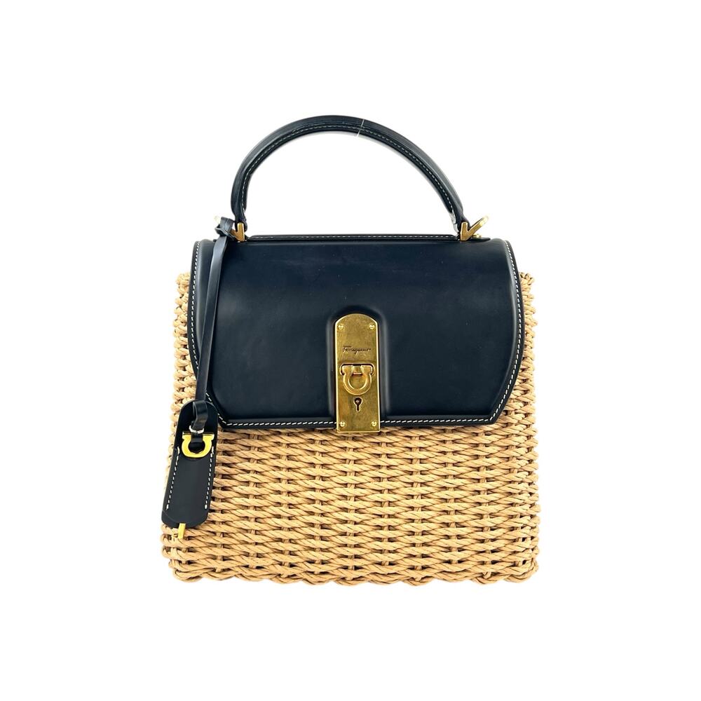 Ferragamo Wicker Top Handle Two-Way Bag - image 1